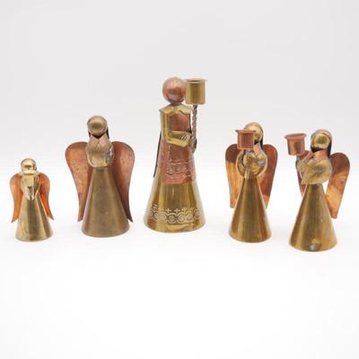 Lot of Five Copper & Brass Altar Boy & Angels Candle Holders
