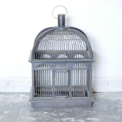Decorative Wooden Birdcage with Domed Roof and Hanging Hoop