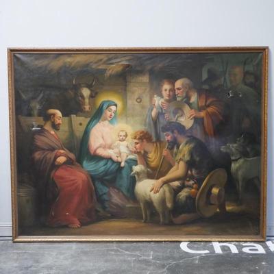 83" x 63" Original Oil on Canvas Nativity Scene Painting