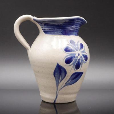 Williamsburg Pottery Factory Handmade Stoneware Blue Flower Pitcher/Creamer