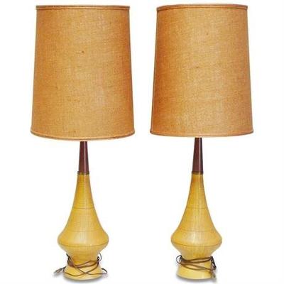 Pair of Large Ceramic & Wood Table Lamps