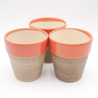 Set of Three Handmade Ceramic Pots - Red and Brown