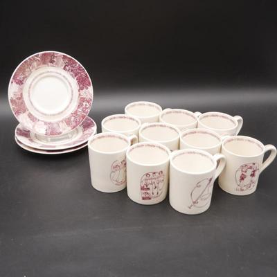 13-Piece Set of Wedgwood University of California Diamond Jubilee Saucers & Cup