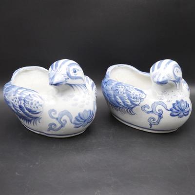 Pair of Handmade Ceramic Bird Plant Pots
