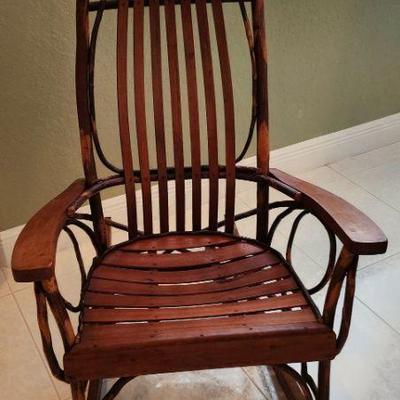 Adirondack Oak Slat Seat Twig Bentwood Rocker
