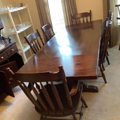 $325-formidable table with 6 chairs, 2 captains, shown with leaves in, table comes with pads 29"H 70"L 100"L with both...
