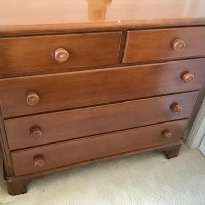 $155-dresser with 5 drawers 34"H 40"L 20"W, hanging mirror-matches chest and twin beds