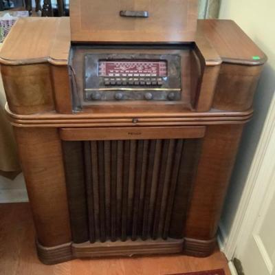 SOLD-$75- Philco radio cabinet, tuning panel still there 38"H 32"L 15"depth 
