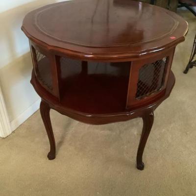 $149-leather top 2 tier table 27"H 28"diameter