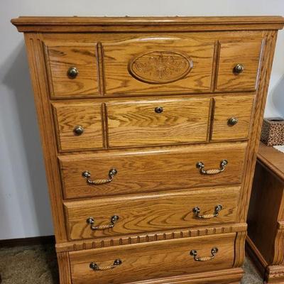 Matching oak tall boy dresser 38" w x 18" d x 60" h
