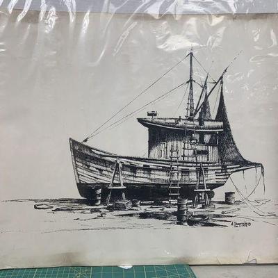 Hei8031 Weathered Untitled Anthony Shemroske Print "Oyster Boat at Dry Dock"			https://www.ebay.com/itm/126658580834
