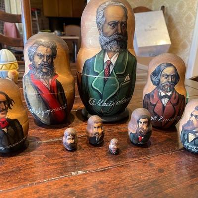 Russian nesting dolls hand painted of famous conductors 