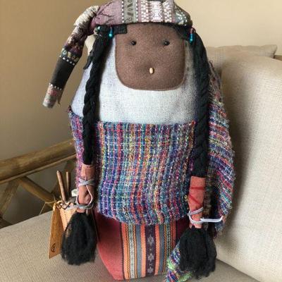 Hopi Hunter Doll 17.1/2 in Tall.  Hand Made by M.A.Lang.  “Red Elk brings power from the bear, patience from the spider”