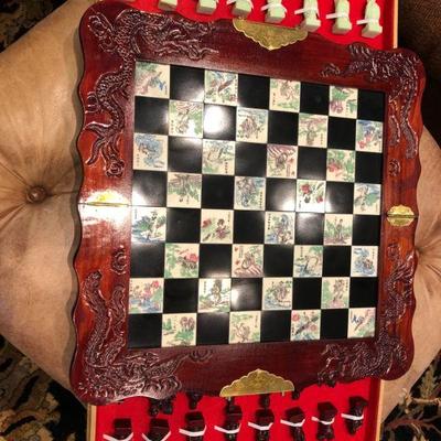 Chinese Chess Set with Chess Pieces stored in side drawers.