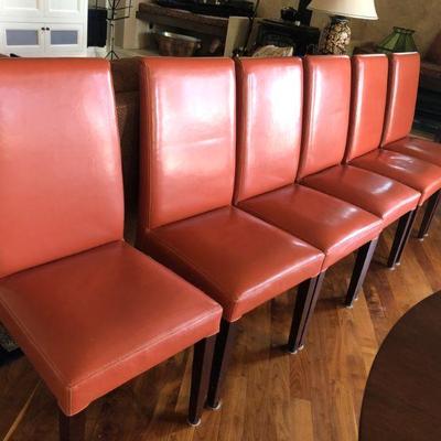 6 Leather Parson Style Dining Chairs. Made in Vietnam.
