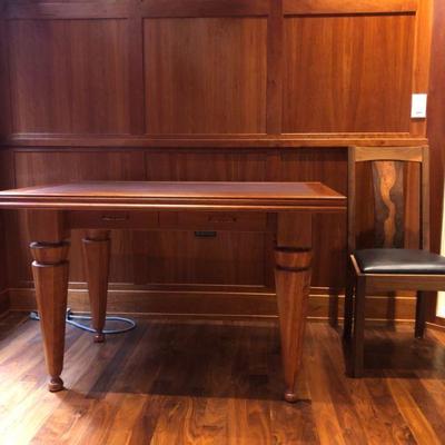 Leather Top Library Table/ Writing Desk. L 4ft | D 30 in. | H 30.1/4. Chair with leather cushion. 