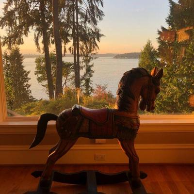 Wooden Rocking Horse. L 34.1/2in | H 43.1/2 (head to floor)