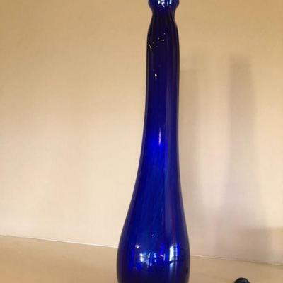 Tall Cobalt Blue Blown Glass Vase - 25in Tall