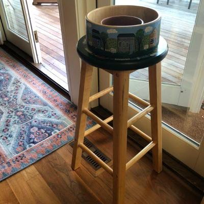 Hand Painted Stool and Bowls by Adah Edwards, Mercer Island, WA.
