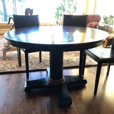 Showing Metal Pedestal Table made of Copper - Bronze-Pewter-Zinc.  Diameter 46in | Height 30in