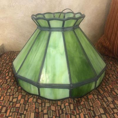 Green Leaded Glass Hanging Lamp. (It plugs in.  It does not need to be hardwired). Measures 10.1/2in Tall x 16.1/2in Diameter