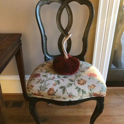 Side Chair. Red Velvet Rhinestone Squash Pillow.