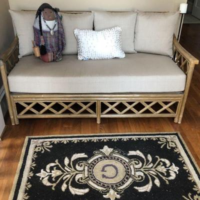Area Rug, Rattan Love Seat, Hand Made Hopi Hunter Doll