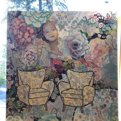 Painting titled ‘Sit’ (24" x 24" Oil on Panel by Elizabeth Bruno)
