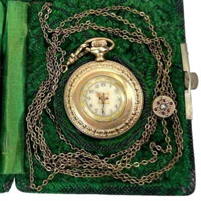 #47 • Circa 1897 Gold Filled WORKING Waltham Open Face Pocket Watch, Grade Seaside, in Gold Crescent Case
