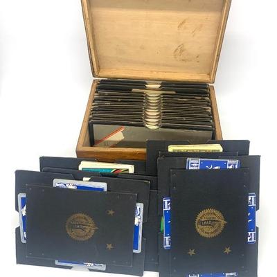 Vtg. Duplicate Whist trays in oak box 