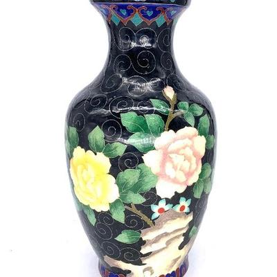 Porcelain and cloisonne Asian vase, ht. 14 1/2 in.