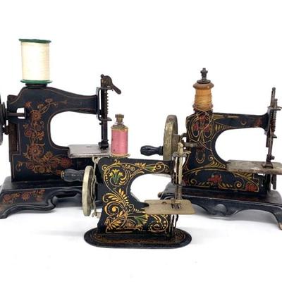 Antique German decorated  tole child's sewing machines
