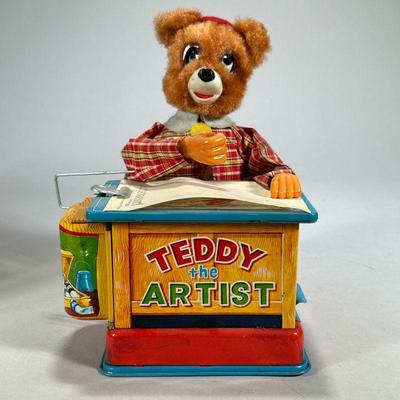 Teddy The Artist | With original box, tin toy "Teddy the Artist" battery operated Electro Toy no. 10458. - l. 7.75 x w. 6.5 x...