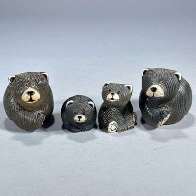 (4pc) CERAMIC BEAR FAMILY | Including pair of larger ceramic bears and pair of ceramic bear cubs. - l. 3.5 x w. 2.5 x h. 2.75 in

