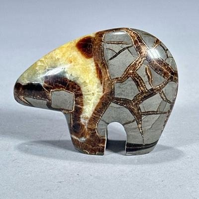 GEODE SPECIMEN STONE BEAR | Northwest Native American style geode / specimen stone carving of a bear. - l. 3.5 x w. 1 x h. 2.75 in


