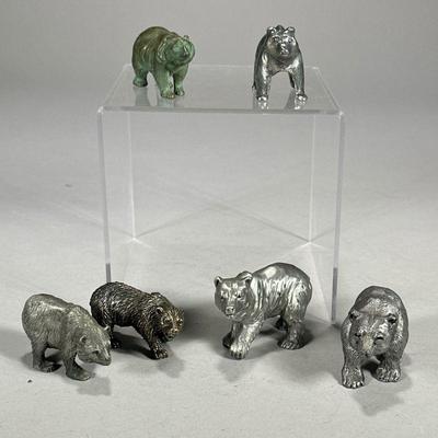 (6pc) SILVER & METAL BEARS | Including: an 800 silver bear weighing 2.4 ozt; plus a small bronze bear, a Hudson bear figure, and...