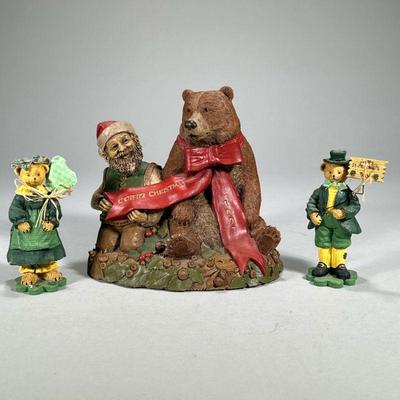 (3pc) Irish Bears | Including a 1997 Christmas bear and a pair of St. Patrick’s Day bears dressed in green. - l. 7.75 x h. 7.5 in...
