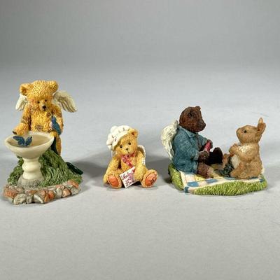 (3pc) Angelic Bears | Two Teddy Angels including “Bunny’s Picnic” and “Bruin and Bluebirds”, plus a small Valentines bear by P. Hillman.

