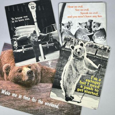 (4pc) Punny Bear Posters | Fun! Including three Happy Shots cardboard posters with easel backs (ea. 14.5 x 10.75 in.) and a laminated...