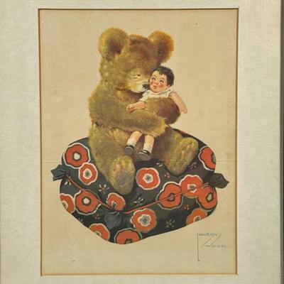 LAWSON WOOD (1878-1957) LITHOGRAPH | Bear with doll. Lithograph on paper. 11.5 x 8.5 in. sight. Showing small bear holding a doll, print...