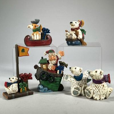 (5pc) David Frykman Christmas Figures | Polar bears and Santa, including a bear in a boat, one on a raft, and Santa in a ship, each with...