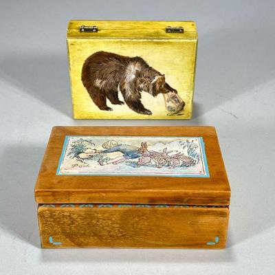 (2pc) Bear Boxes | Two small trinket boxes including a Winnie the Pooh decoupage and painted box and a box hand painted with a bear on...