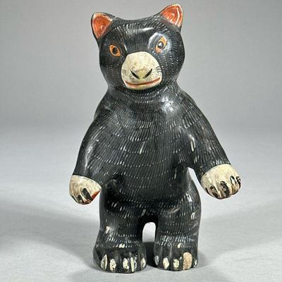 MEXICAN FOLK ART CERAMIC BEAR | Glazed ceramic bear figurine marked “Mexico” on foot. - l. 5 x w. 4 x h. 7 in

