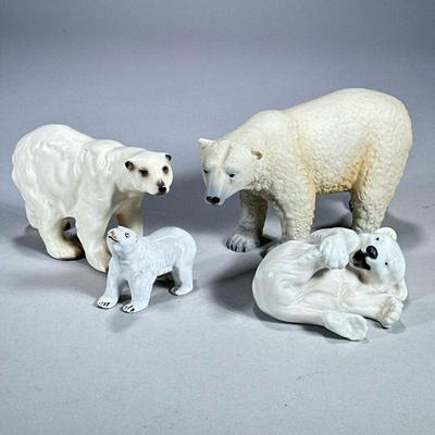 (4pc) CERAMIC POLAR BEARS | Including: Royal Copenhagen polar bear cub, Ed-E-Langbein Italy polar bear, and two other larger polar bear...
