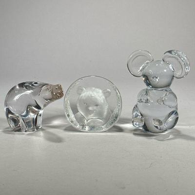 (3pc) Wedgwood & Other Glass Bears | Including a Wedgwood crystal glass polar bear figure, a Mats Jonasson bear paper weight, and a...
