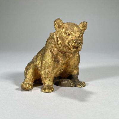 GILT BRASS BEAR | Fine brass bear figurine with gilt exterior. - l. 5 x w. 4 x h. 4.25 in

