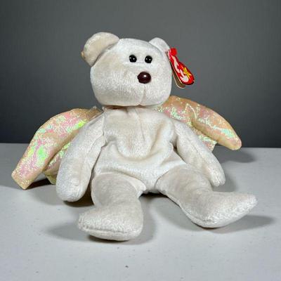 1998 "HALO" Beanie Baby | 1998 "Halo" bear TY Beanie Baby with brown nose and black eyes, iridescent wings and halo.

