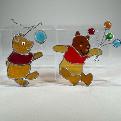 (2pc) Winnie The Pooh Stained Glass | Including a Pooh Bear stained glass holding balloons and another bear stained glass holding a...