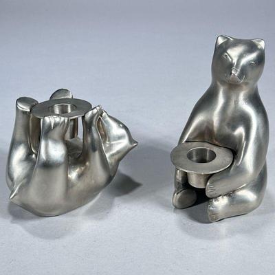 (2pc) PAIR BEAR CANDLE HOLDERS | Restoration Hardware bear candle holders, one sitting on laying down, each with removable candle holder....