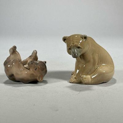 (2pc) Lladro & Royal Copenhagen | Including a Royal Copenhagen baby bear no. 1124 and a Lladro seated bear with morose expression. -...